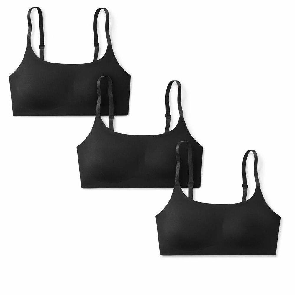 Lot of 3 True & Co $156 True Body Boost Scoop Neck Bra Black Large NEW